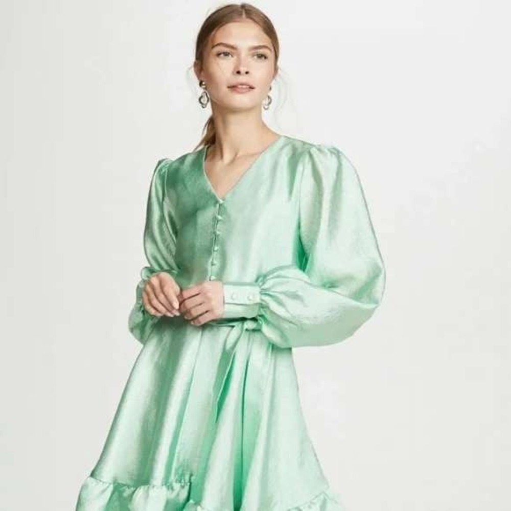 Stine Goya Farrow Satin Mini‎ Dress Jade Green Women's Size Medium